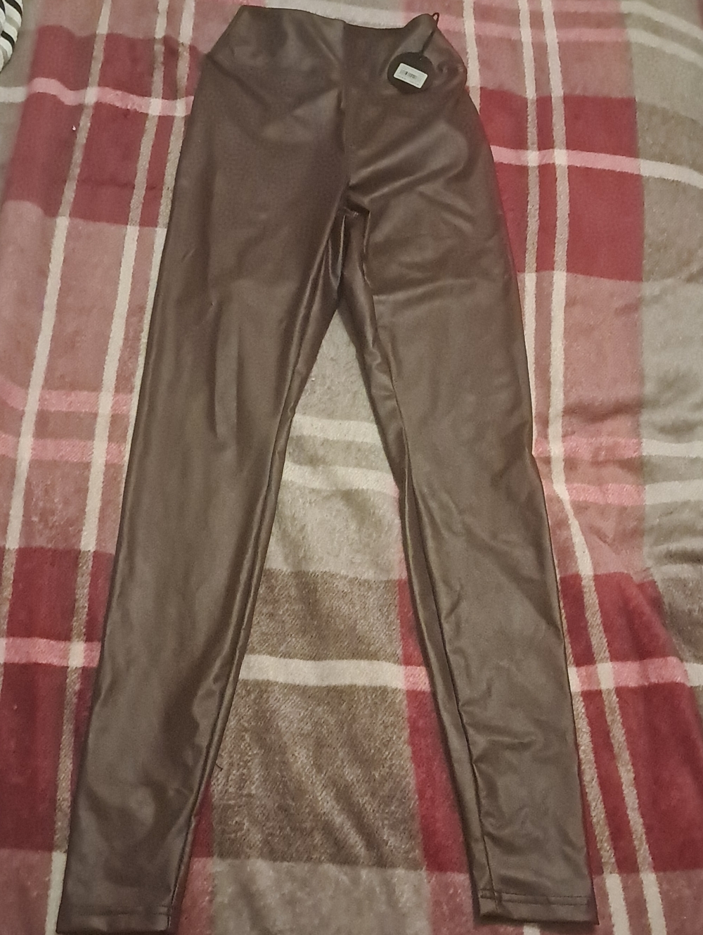 Women's XS Brown Faux Leather Leggings - Stretchy Bottoms